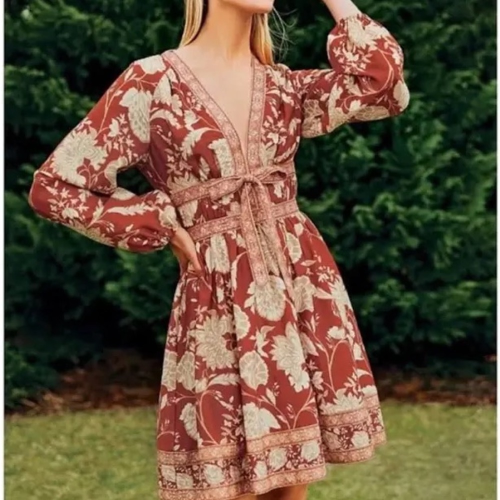 Antonio Melani Normajean Floral Print Deep VNeck Long Puff Sleeve Tie Dress